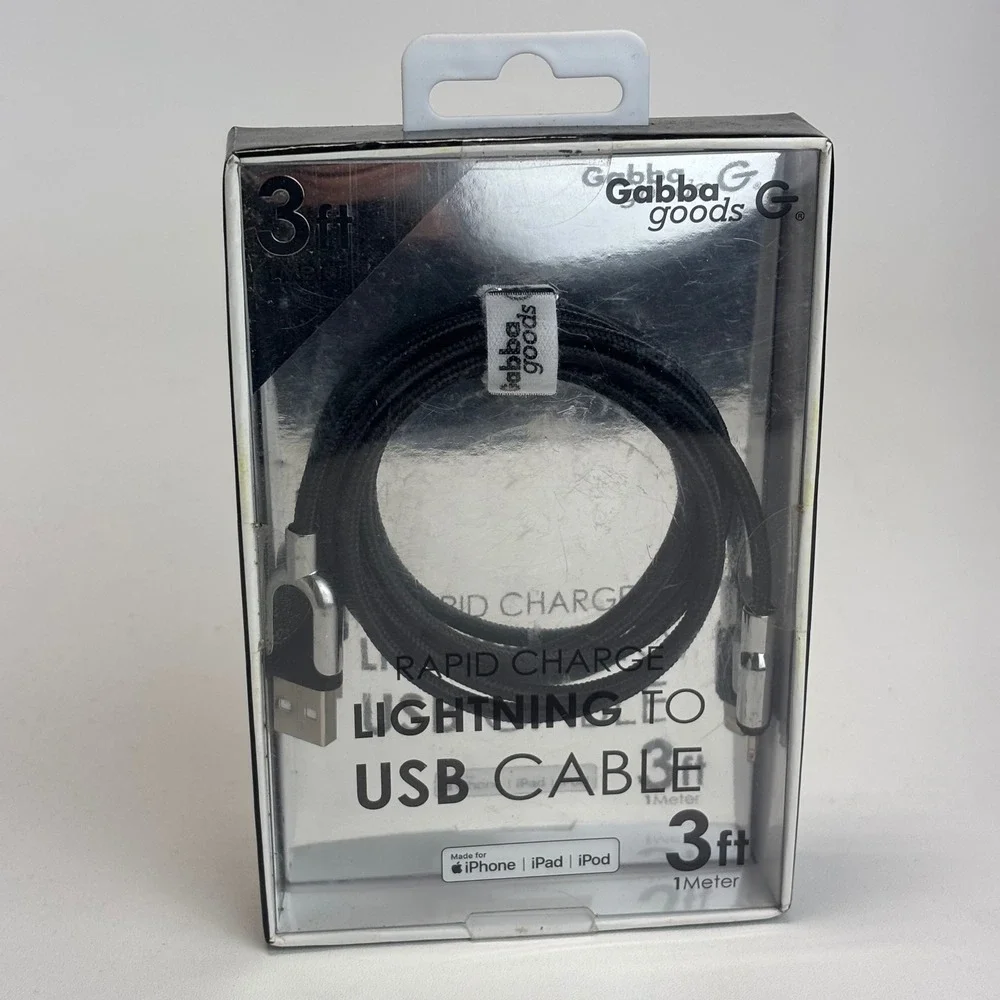 Gabba Goods Lightning to USB Cable Unisex 3ft Black Braided Rapid Charge Sync